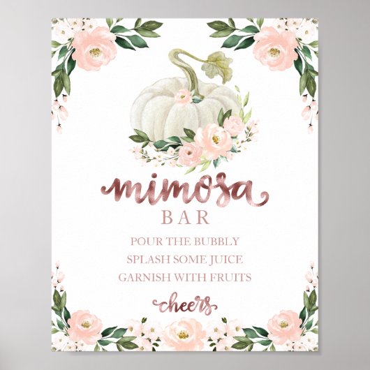 Fall Baby Dusche Pink Gold Mimosa Bar Schild (Vorne)
