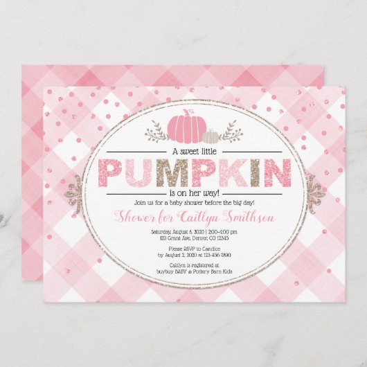 Fall Baby Dusche rosa Kürbisdusche Einladung (Vorne/Hinten)