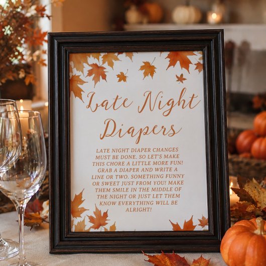Fall Baby Dusche Spate Night Diapers Party Game Poster