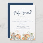 Fall Baby Dusche Sprinkle Pumpkin Blue Einladung (Vorne/Hinten)