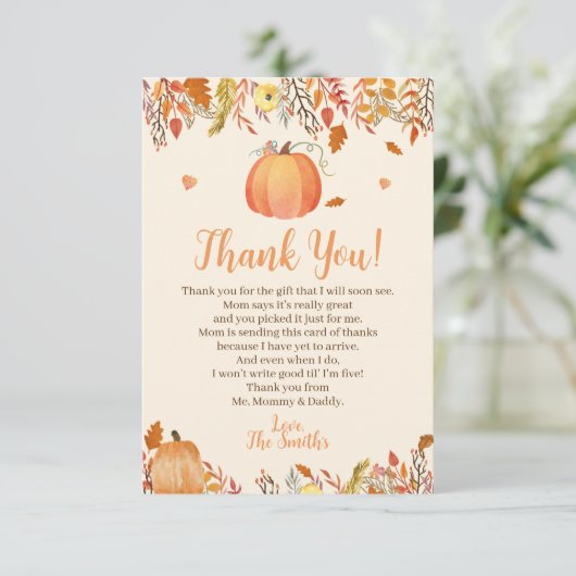 Fall Baby Dusche Vielen Dank Karten (Stehend Vorderseite)