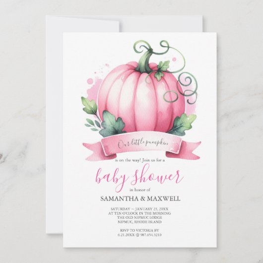 Fall Baby Duwer Einladungen Kleine Pumpkin Girl (Vorderseite)