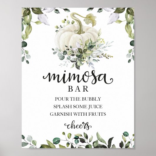 Fall Baby Duwer Greenery Mimosa Bar Sign Poster (Vorne)