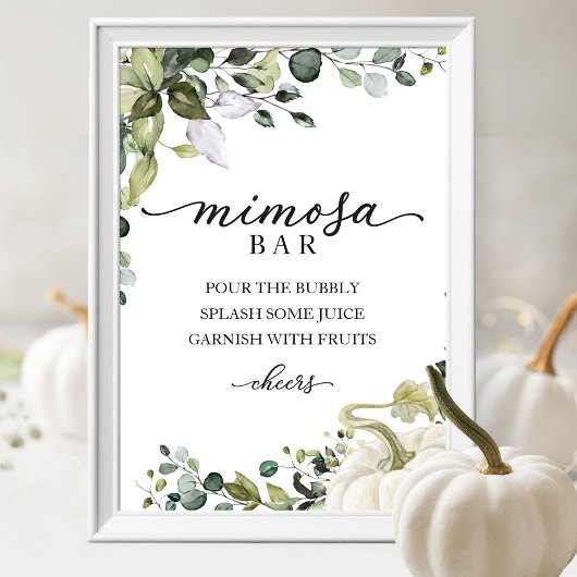 Fall Baby Duwer Greenery Mimosa Bar Sign Poster