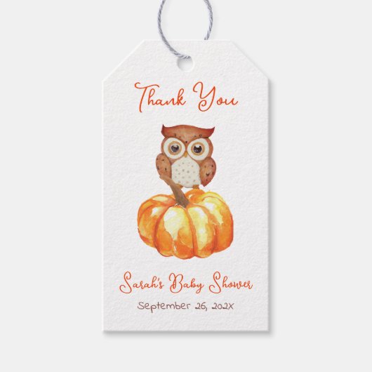 Fall Baby Duwer Pumpkin und Owl Herbst Danke Geschenkanhänger (Vorderseite)