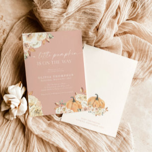 Fall Baby Girl Babydusche   Pink A Little Pumpkin Einladung