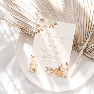 Fall Baby Girl Babydusche   Pink A Little Pumpkin Einladung