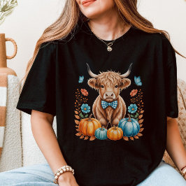 Fall Baby Highland Cow Spooky Season Autumn Cow T-Shirt