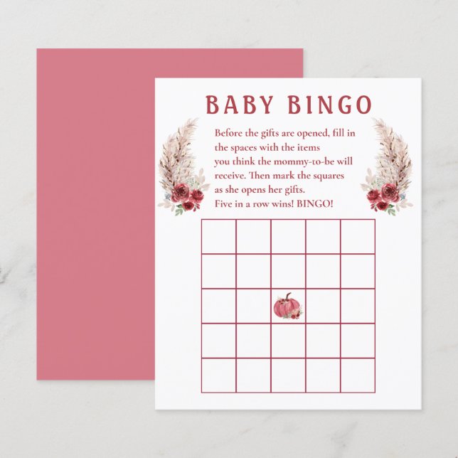 Fall Baby Shower Boho Pumpkin Baby Bingo Spiel (Vorne/Hinten)