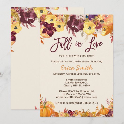 Fall Baby Shower Einladungen - Rückgang der Liebe (Vorne/Hinten)
