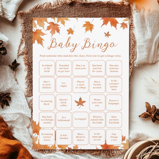 Fall Baby Shower Finden Sie die Bingo Game Card Einladung