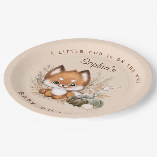 Fall Baby Shower Little Fox Cub Paper Teller (Schrägansicht)