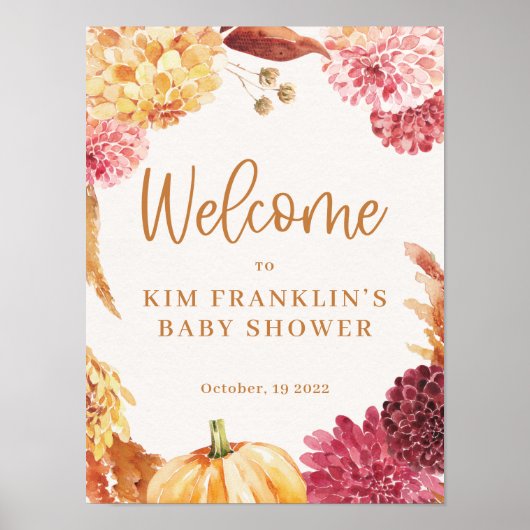Fall Baby Shower Little Pumpkin Willkommenszeichen Poster (Vorne)