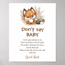Fall Baby Shower Say Baby Game Sign Poster