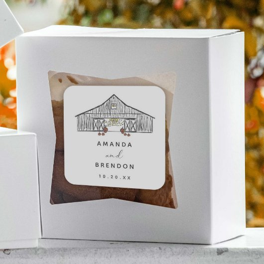 Fall Barn Pumpkins Hochzeit Quadratischer Aufkleber