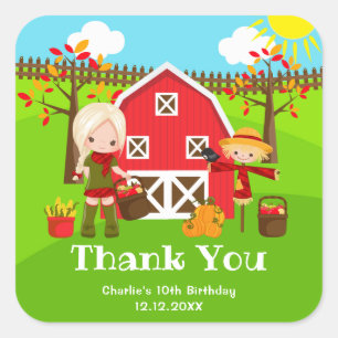 Fall Barnyard Birthday Blonde Hair Girl Vielen Dan Quadratischer Aufkleber