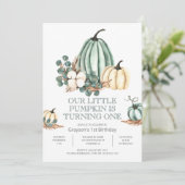 Fall Bauernhof Pumpkin 1. Geburtstag Einladung (Stehend Vorderseite)