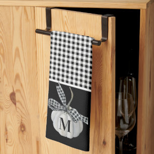 Fall Bauernhof Pumpkin Schwarz-weiß Buffalo Karier Geschirrtuch