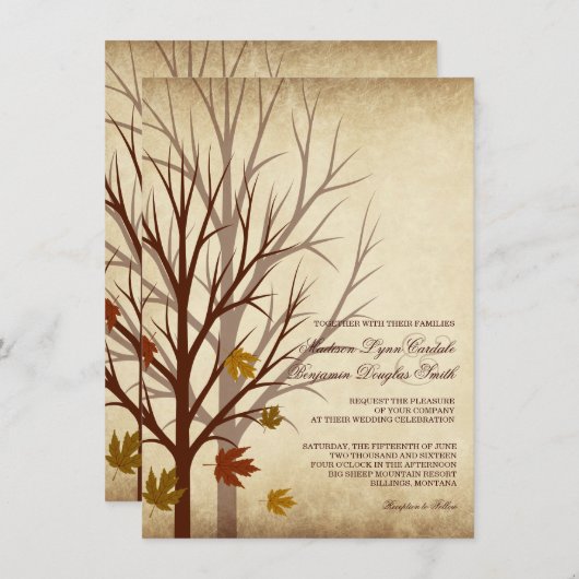 Fall-Baum-Silhouette-Herbst-Hochzeits-Einladungen Einladung (Vorne/Hinten)