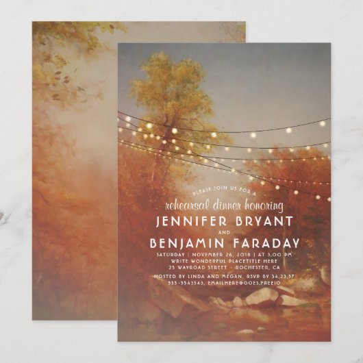 Fall Bäume und String Lights Probe Dinner Einladung (Vorne/Hinten)