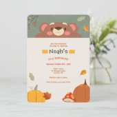 Fall Bear Birthday Party Einladung (Stehend Vorderseite)