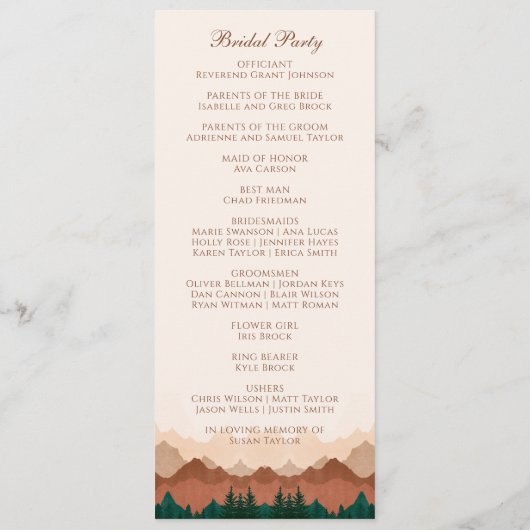 Fall Bergwelt Hochzeitsprogramme für den Wald Programm (Rückseite)