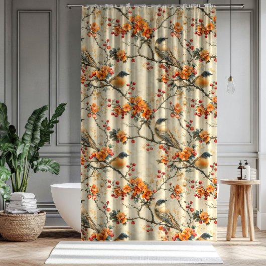 Fall Birds Blooms Curtain Gift for Their Bathroom Duschvorhang