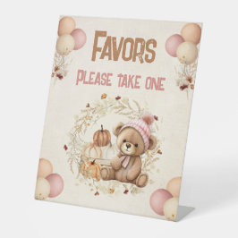 Fall Birthday Pumpkins Bear Girl Pedestal Zeichen Sockelschild