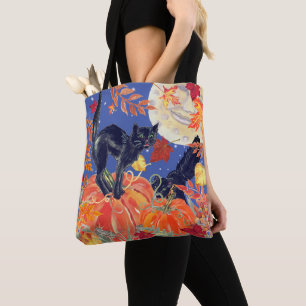 Fall Black Cat Blätter Moon Pumpkin Patch Hallowe Tasche