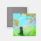 Fall Black Cat Creationarts Magnet (Vorderseite/Rückseite)