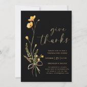 Fall Black Floral Erntedank Dinner Einladung (Vorderseite)