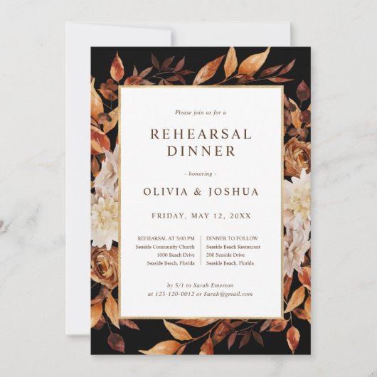 Fall Black Wedding Probe Dinner Einladung (Vorderseite)