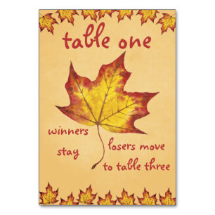 Fall-Blatt Bunco Tabellen-Karte #1 Tischnummer