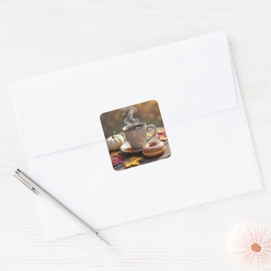 Fall Blessings, Warm Coffee and a Donut Quadratischer Aufkleber (Umschlag)