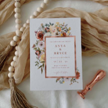 Fall Blooms Rose Foil Wedding Invitation Card A200