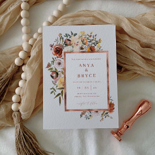 Fall Blooms Rose Foil Wedding Invitation Card A200 Einladung