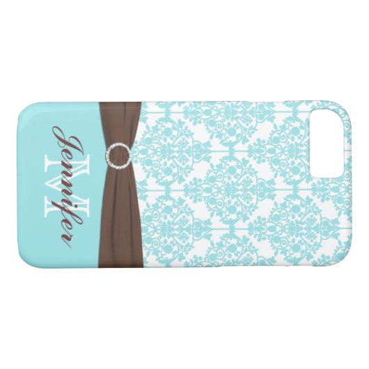 Fall Blue, Brown, White Damask iPhone 7 Case-Mate iPhone Hülle (Rückseite (Horizontal))