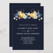 Fall Blue Floral Pumpkin Hochzeit Einladung (Vorne/Hinten)