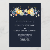 Fall Blue Floral Pumpkin Hochzeit Einladung