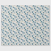 Fall Blue Floral Pumpkin Muster Geschenkpapier (Flach)