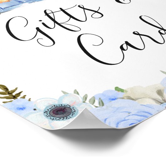 Fall Blue Floral Pumpkin Truck Baby Duschzeichen Poster (Ecke)