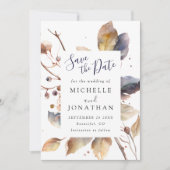 Fall Blue Gold Blätter Wasserfarbe Christliche Hoc Save The Date (Vorderseite)