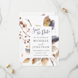 Fall Blue Gold Blätter Wasserfarbe Christliche Hoc Save The Date