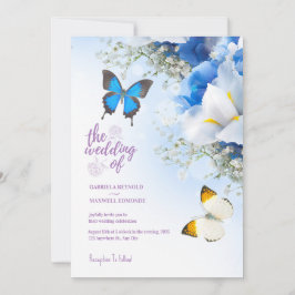 Fall Blue Nature Butterfly Hydrangea Wedding Einladung
