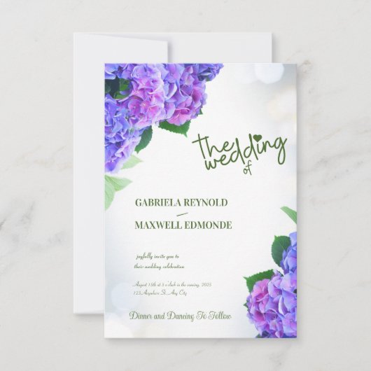 Fall Blue Nature Lila Hydrangea Wedding Einladung (Vorderseite)
