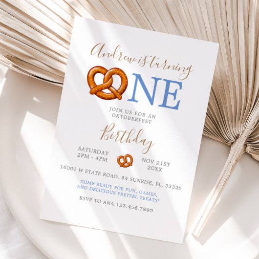Fall Blue Octoberfest Bretzel Wende One Birthday Einladung