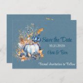 Fall Blue Orange Pumpkin Peony Save the Date Postkarte (Vorne/Hinten)