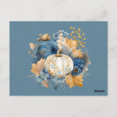 Fall Blue Orange Pumpkin Peony Save the Date Postkarte (Rückseite)