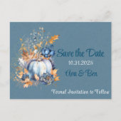Fall Blue Orange Pumpkin Peony Save the Date Postkarte (Vorderseite)