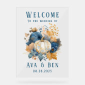 Fall Blue Orange Pumpkin Wedding Welcome Sign Acrylschild (Vorderseite)
